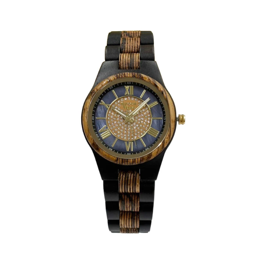 Green Time - Orologio Top 25 solo tempo al quarzo  in legno di ebano e zebrano 36 mm