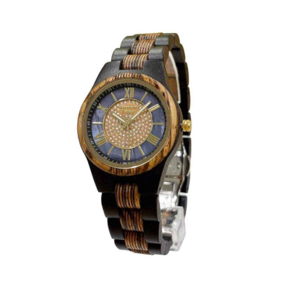 Green Time - Orologio Top 25 solo tempo al quarzo  in legno di ebano e zebrano 36 mm