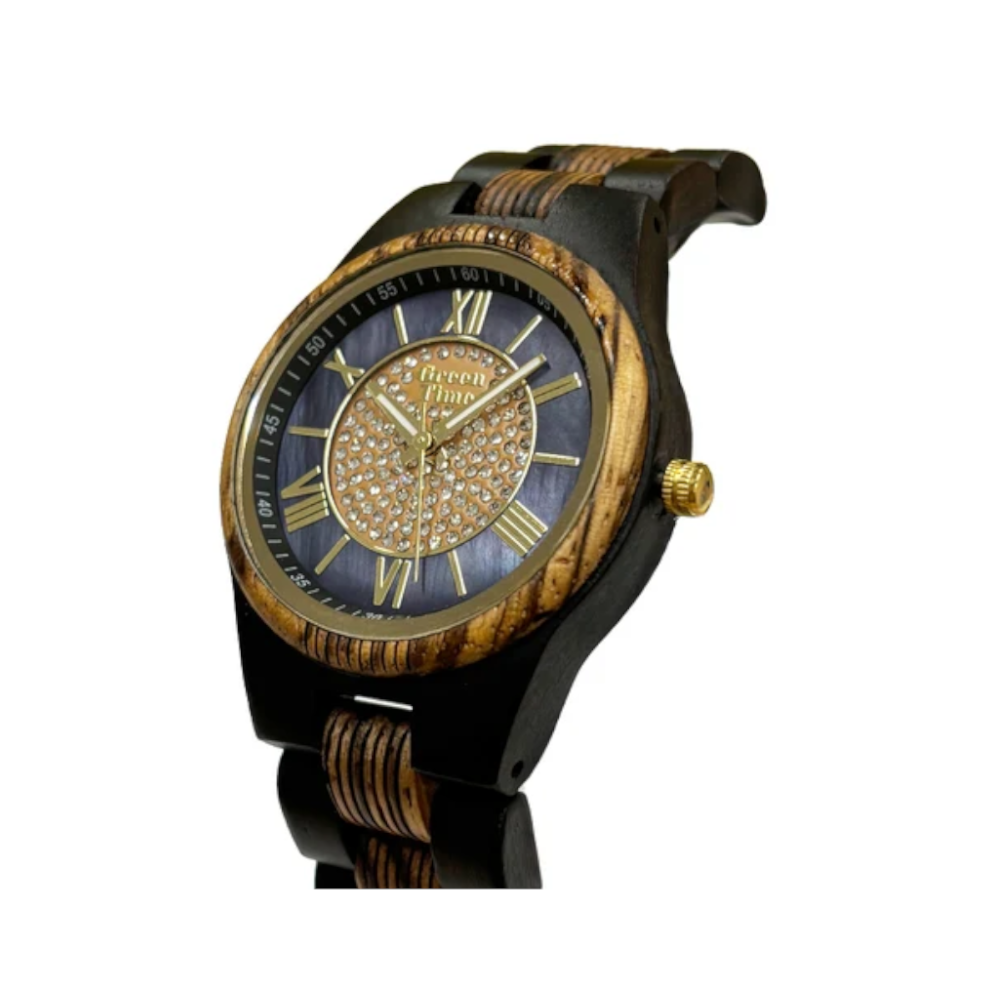 Green Time - Orologio Top 25 solo tempo al quarzo  in legno di ebano e zebrano 36 mm