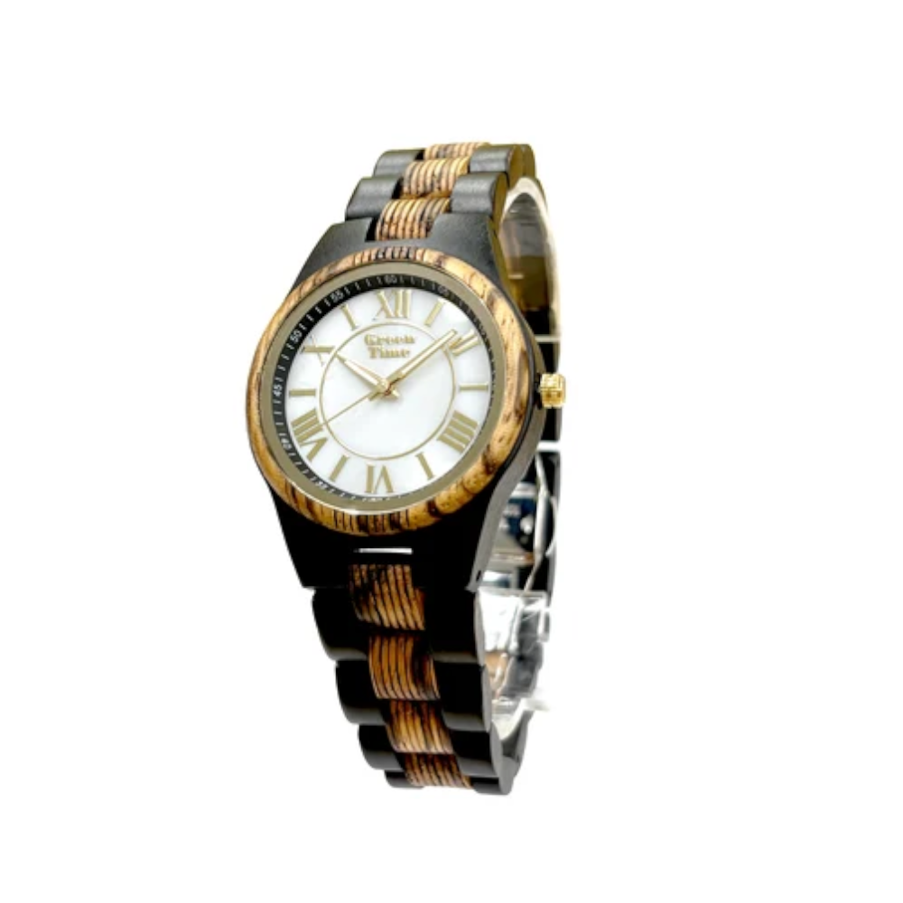 Green Time - Orologio Top 25 solo tempo al quarzo  in legno di ebano e ulivo  36 mm