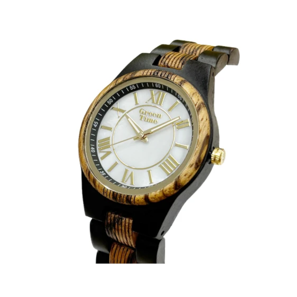 Green Time - Orologio Top 25 solo tempo al quarzo  in legno di ebano e ulivo  36 mm