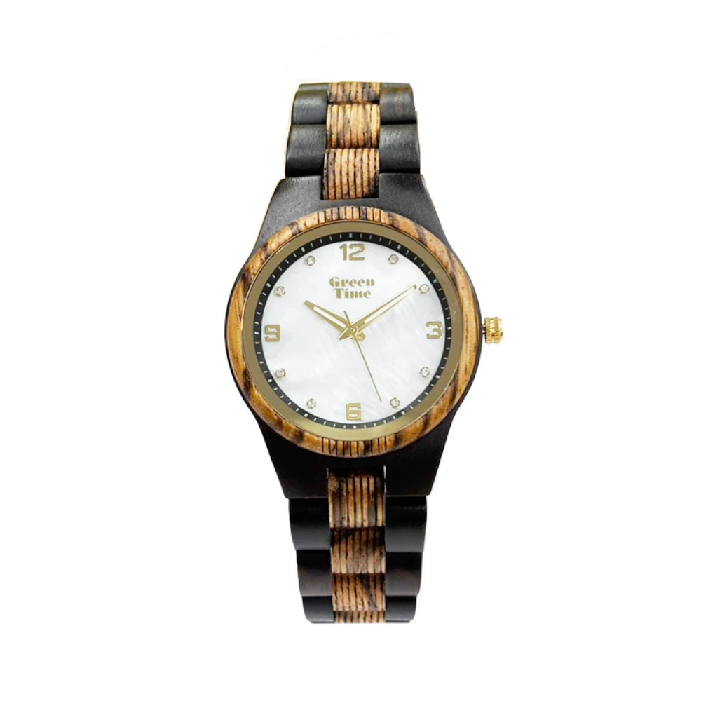 Green Time - Orologio Top 25 solo tempo al quarzo  in legno di ebano e ulivo  36 mm