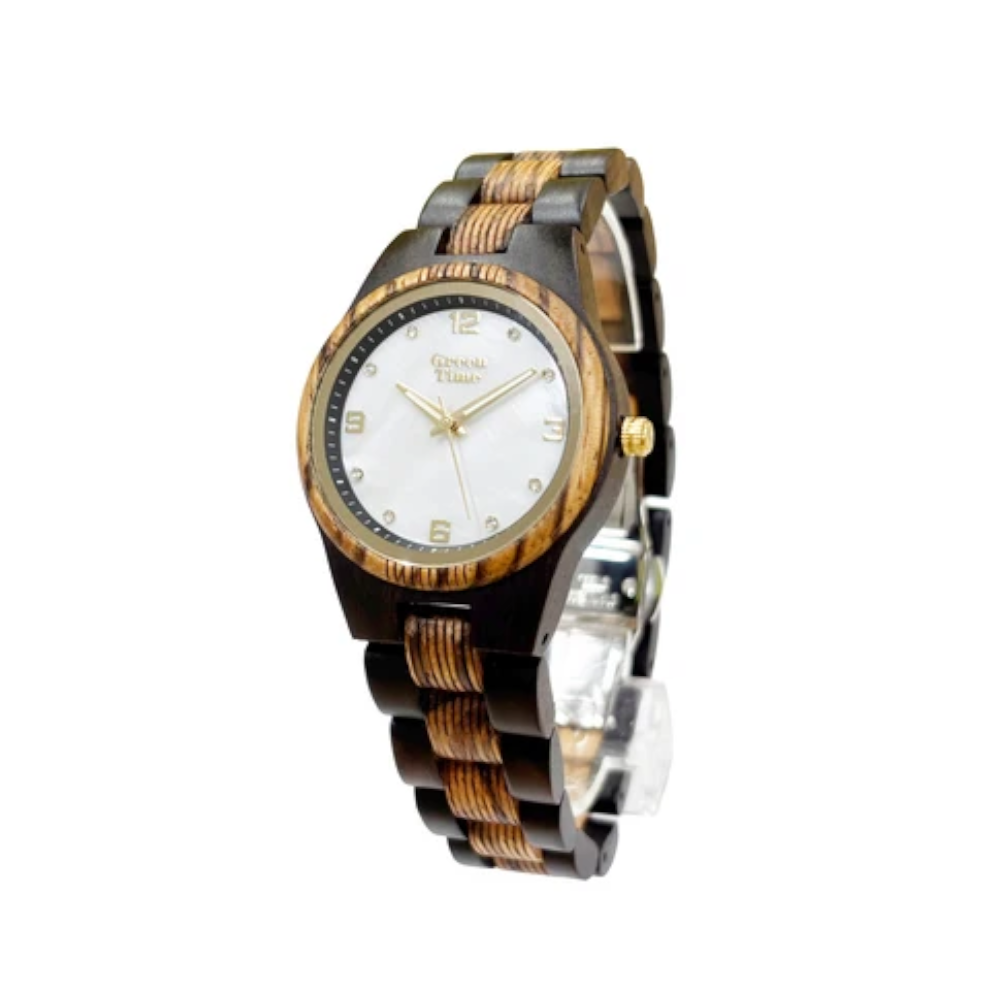 Green Time - Orologio Top 25 solo tempo al quarzo  in legno di ebano e ulivo  36 mm