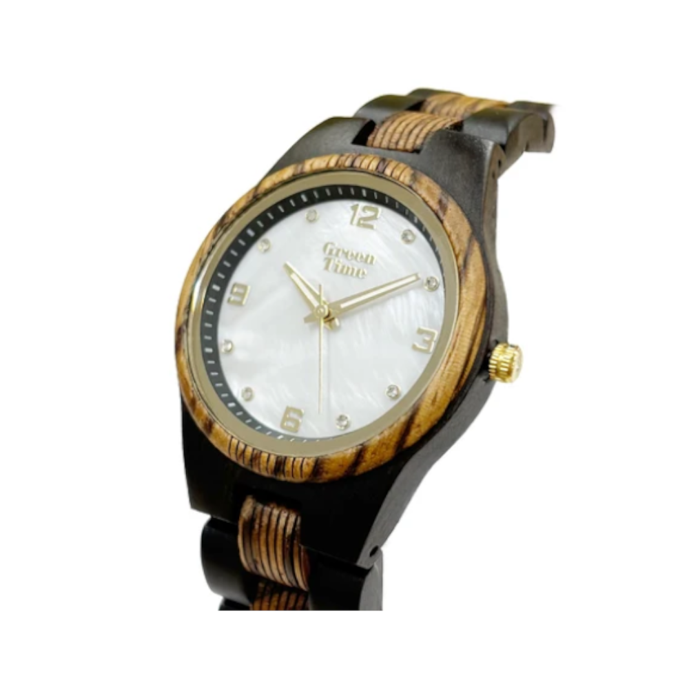Green Time - Orologio Top 25 solo tempo al quarzo  in legno di ebano e ulivo  36 mm