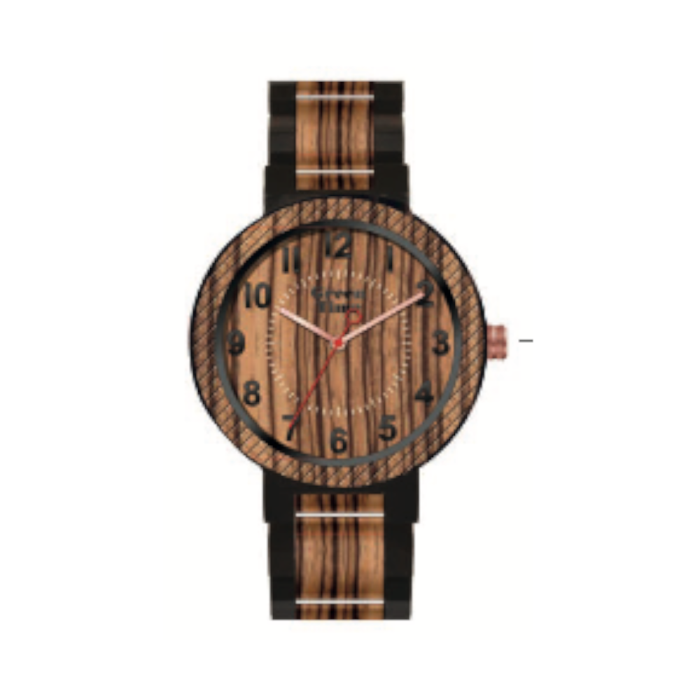 Green Time - Orologio Basic Collection solo tempo al quarzo in legno di zebrano e ebano 38 mm