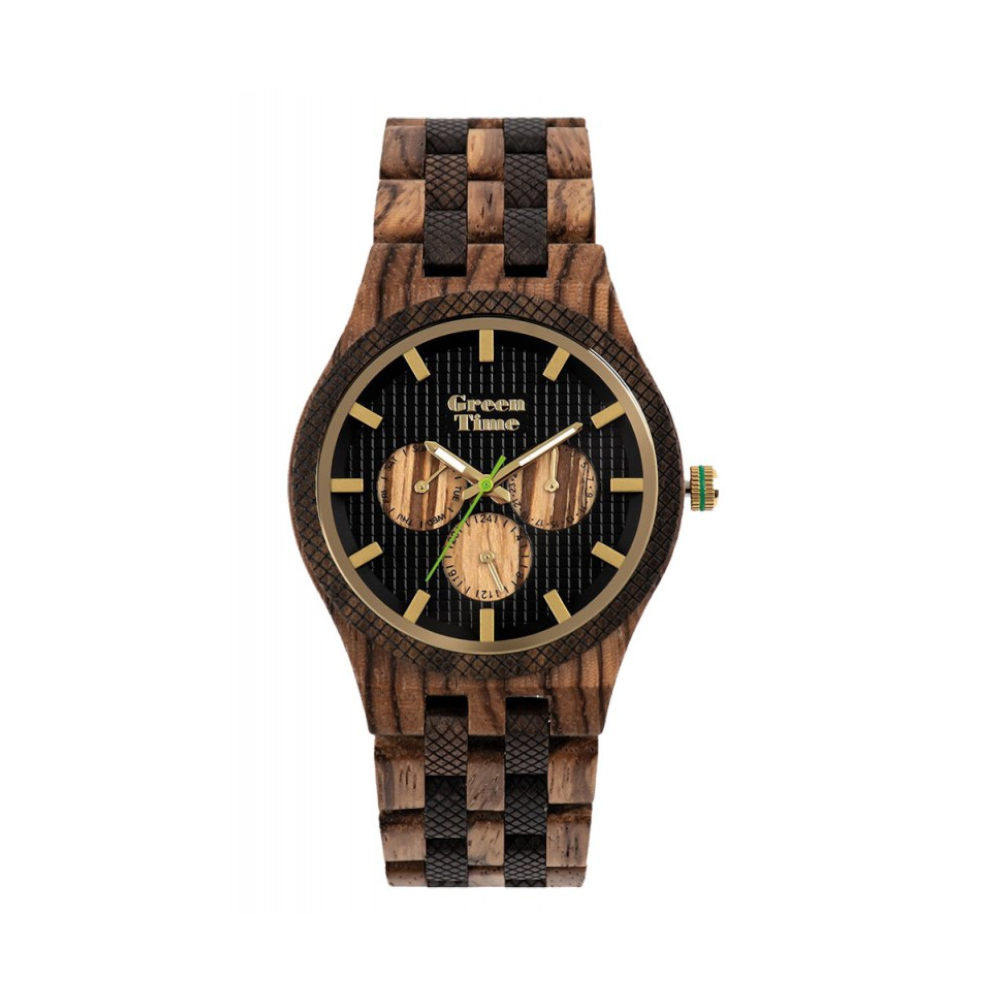 Green Time - Orologio Basic Collection al quarzo in legno di zebrano e sandalo 42 mm