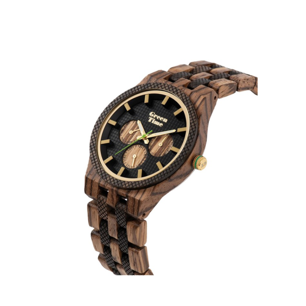 Green Time - Orologio Basic Collection al quarzo in legno di zebrano e sandalo 42 mm