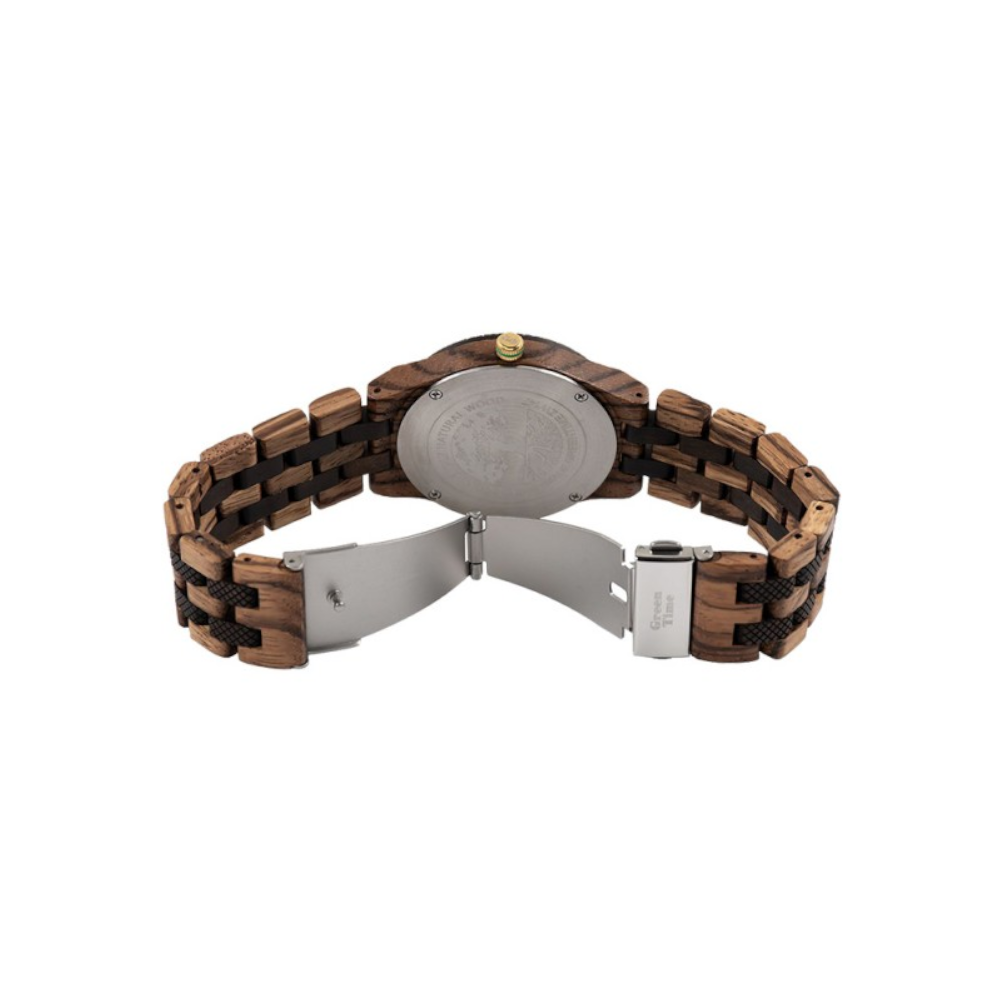 Green Time - Orologio Basic Collection al quarzo in legno di zebrano e sandalo 42 mm