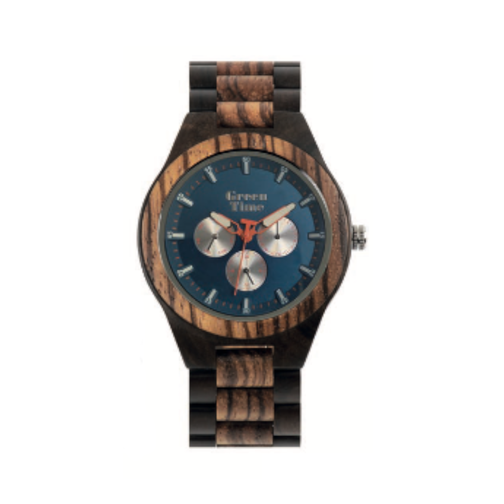 Green Time - Orologio Basic Collection al quarzo in legno di sandalo nero e zebrano 45 mm