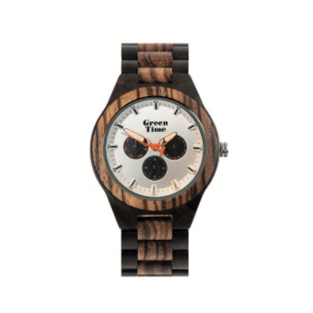Green Time - Orologio Basic Collection al quarzo in legno di sandalo nero e zebrano 45 mm