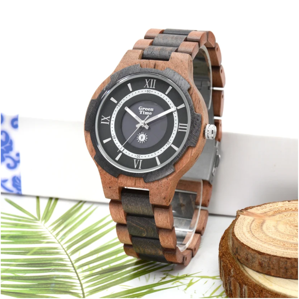 Green Time - Orologio a energia solare in legno di acero 43 mm