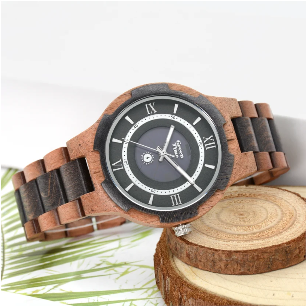 Green Time - Orologio a energia solare in legno di acero 43 mm