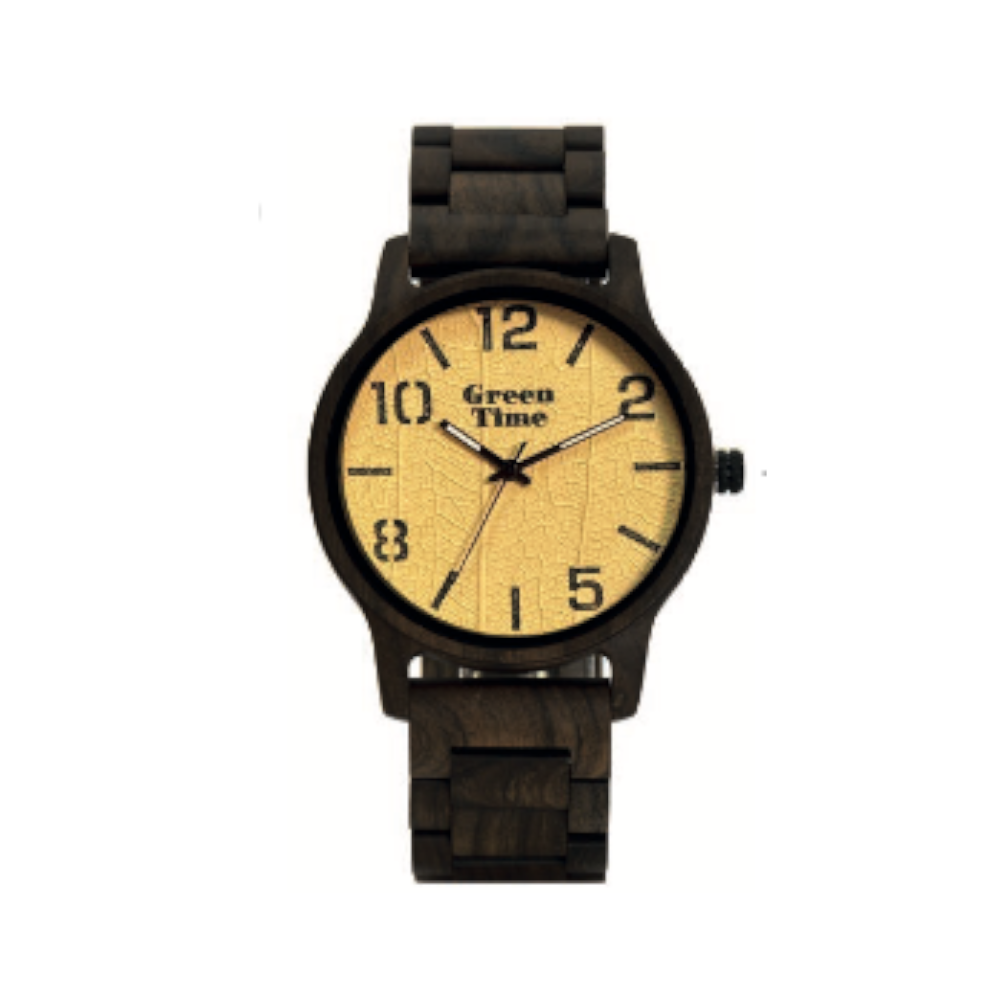 Green Time - Orologio Top 25 solo tempo al quarzo  in legno di sandalo con quadrante giallo 44 mm
