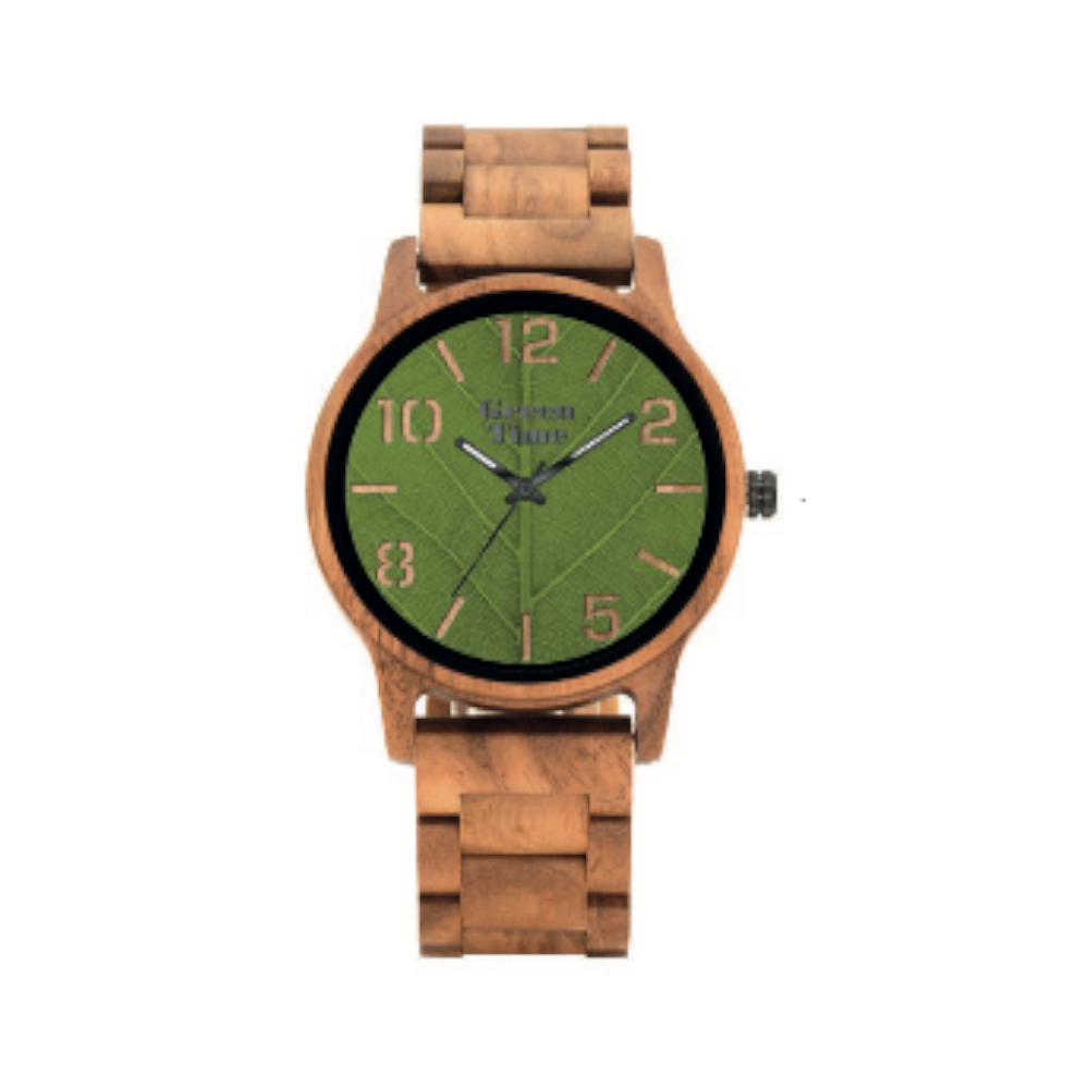 Green Time - Orologio Top 25 solo tempo al quarzo  in legno di sandalo con quadrante verde 44 mm