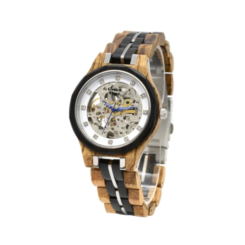 Green Time - Orologio Automatique Classic Line in legno zebrano e ebano 37 mm