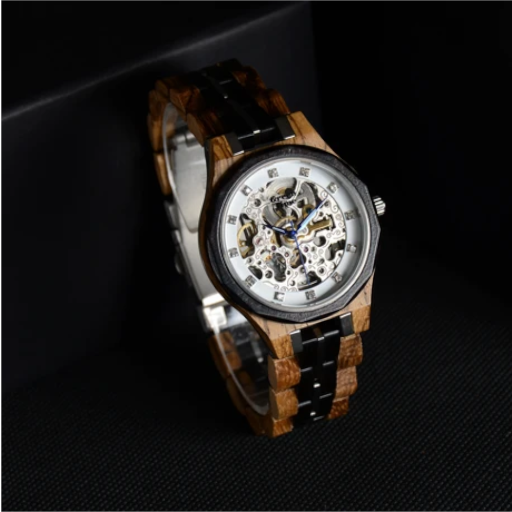 Green Time - Orologio Automatique Classic Line in legno zebrano e ebano 37 mm