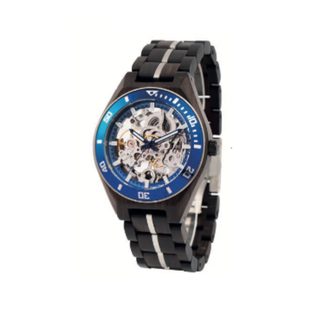 Green Time - Orologio Vertical solo tempo automatico in legno di ebano e acciaio 43 mm