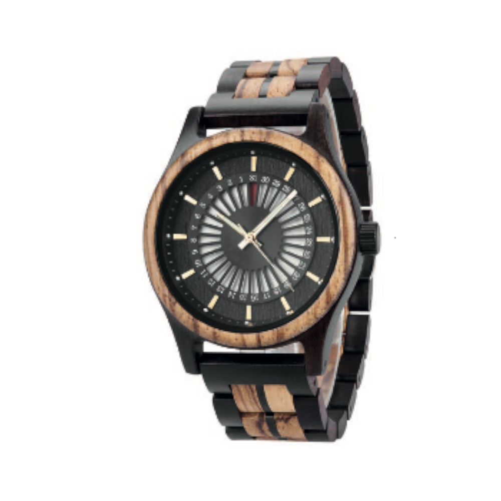 Green Time - Orologio Top 25 solo tempo al quarzo  in legno di zebrano e ebano 44 mm
