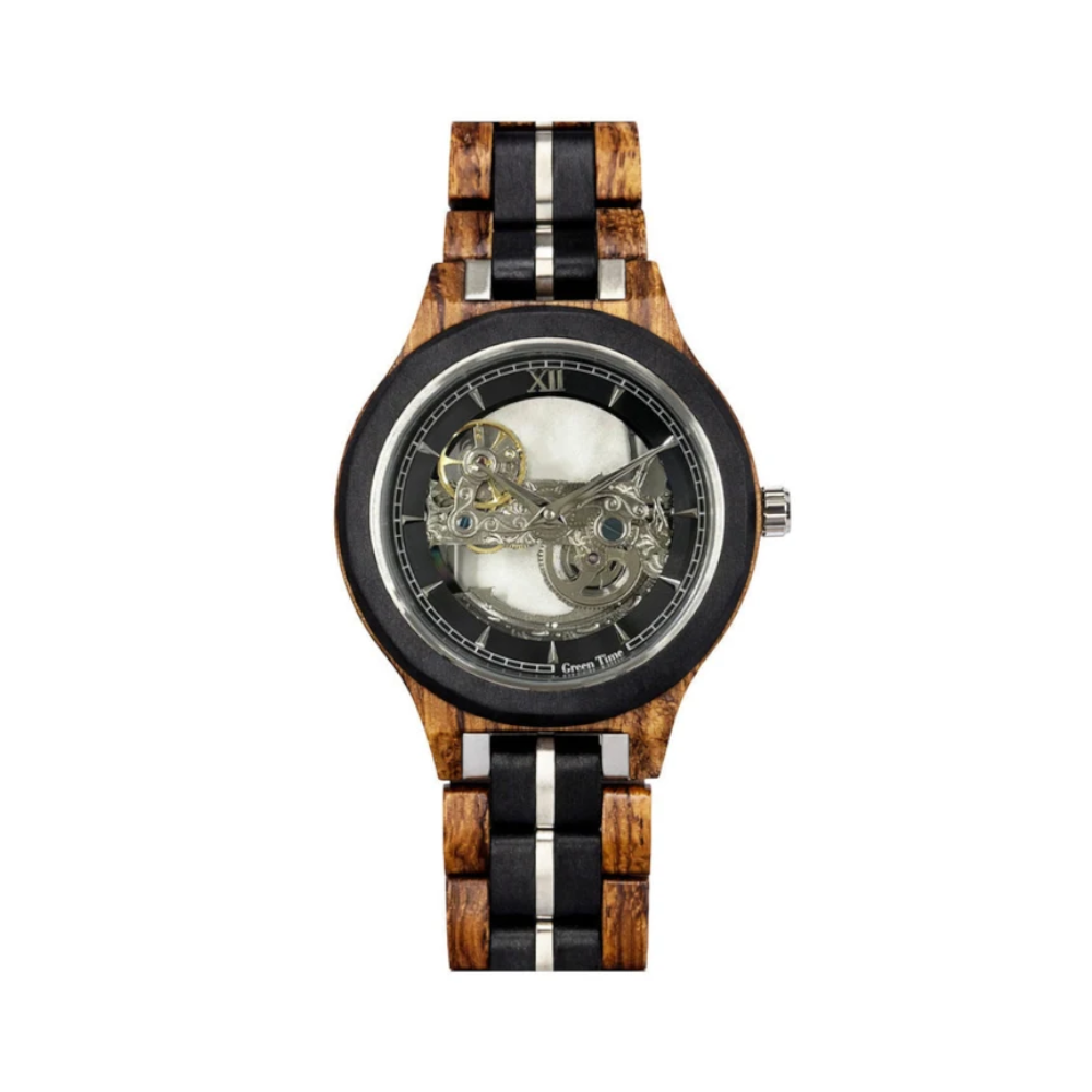 Green Time - Orologio Automatic Reserve Power Limited Edition in legno di zebrano e ebano 45 mm