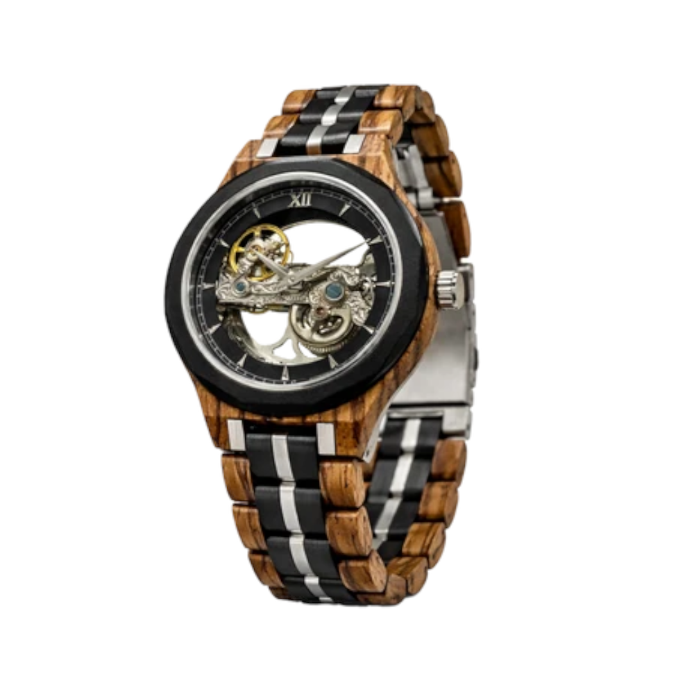 Green Time - Orologio Automatic Reserve Power Limited Edition in legno di zebrano e ebano 45 mm