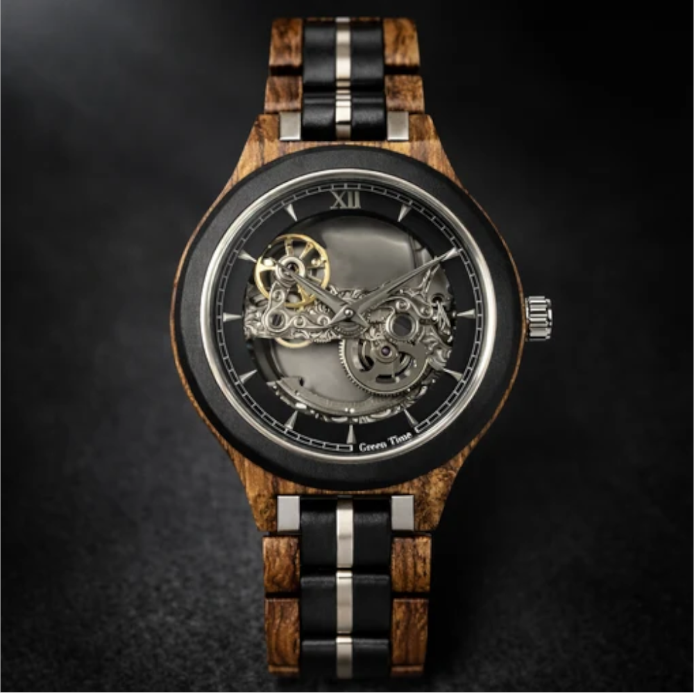 Green Time - Orologio Automatic Reserve Power Limited Edition in legno di zebrano e ebano 45 mm