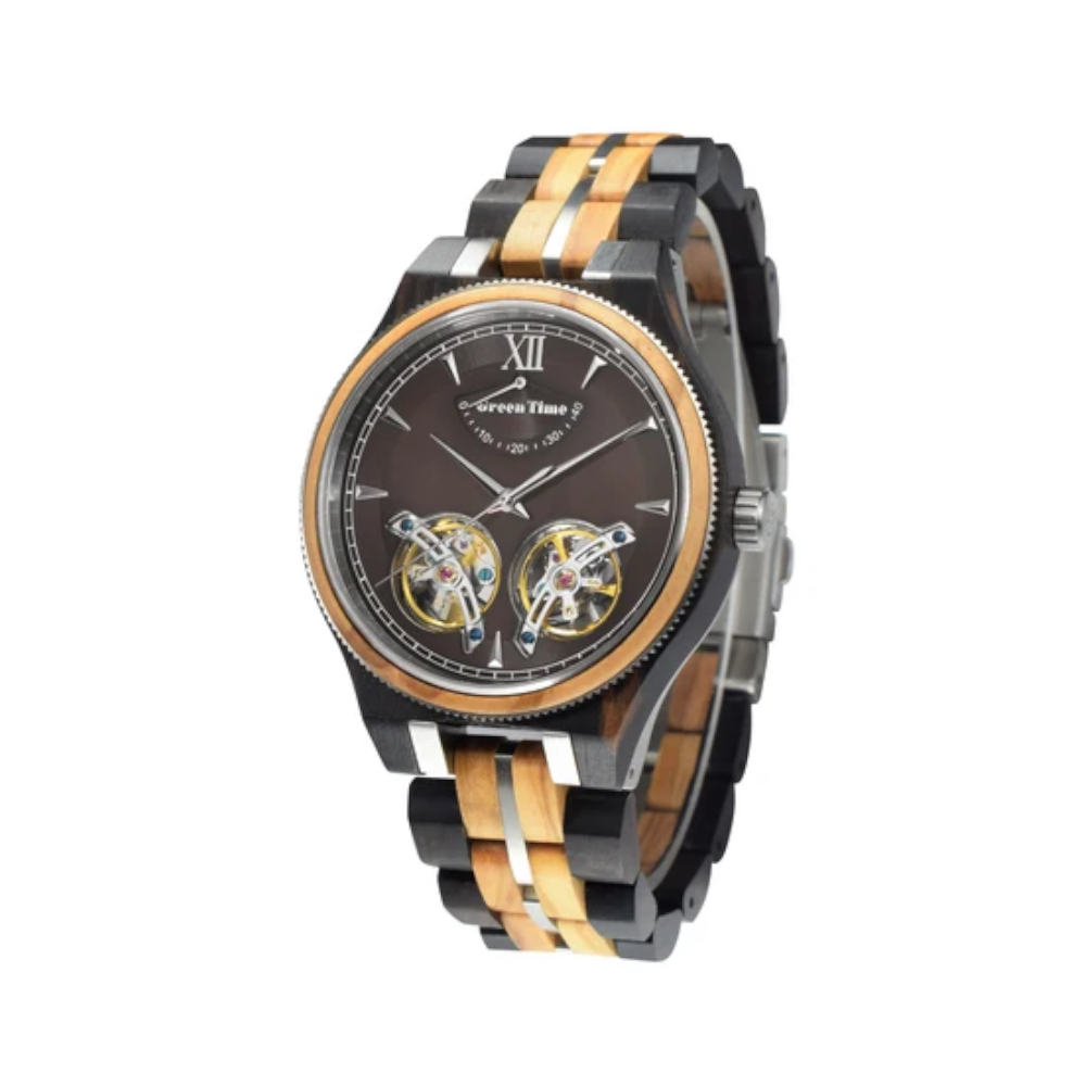 Green Time - Orologio Automatic Reserve Power Limited Edition in legno di ebano e ulivo 45 mm