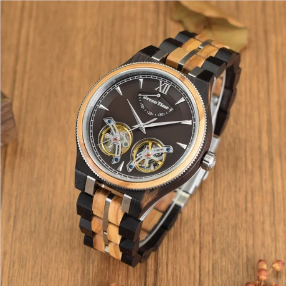 Green Time - Orologio Automatic Reserve Power Limited Edition in legno di ebano e ulivo 45 mm