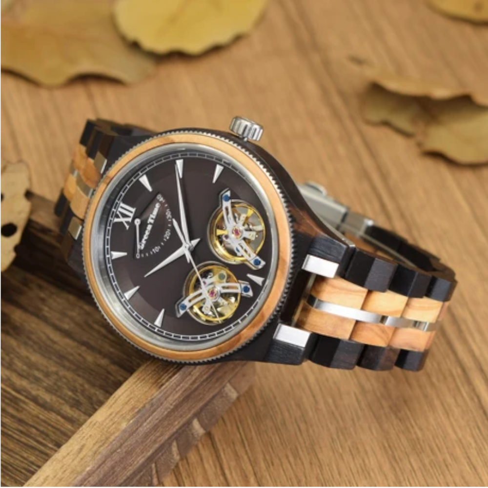 Green Time - Orologio Automatic Reserve Power Limited Edition in legno di ebano e ulivo 45 mm