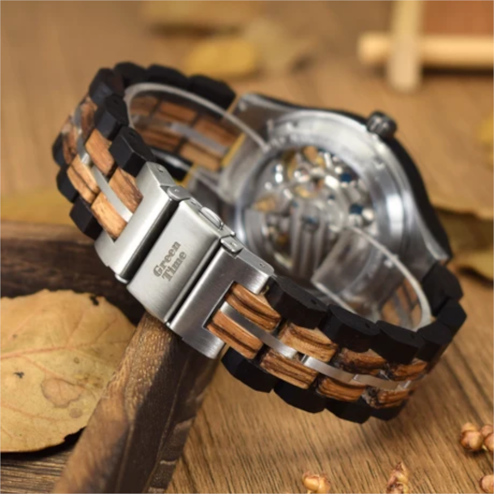 Green Time - Orologio Automatic Reserve Power Limited Edition in legno di ebano e ulivo 45 mm