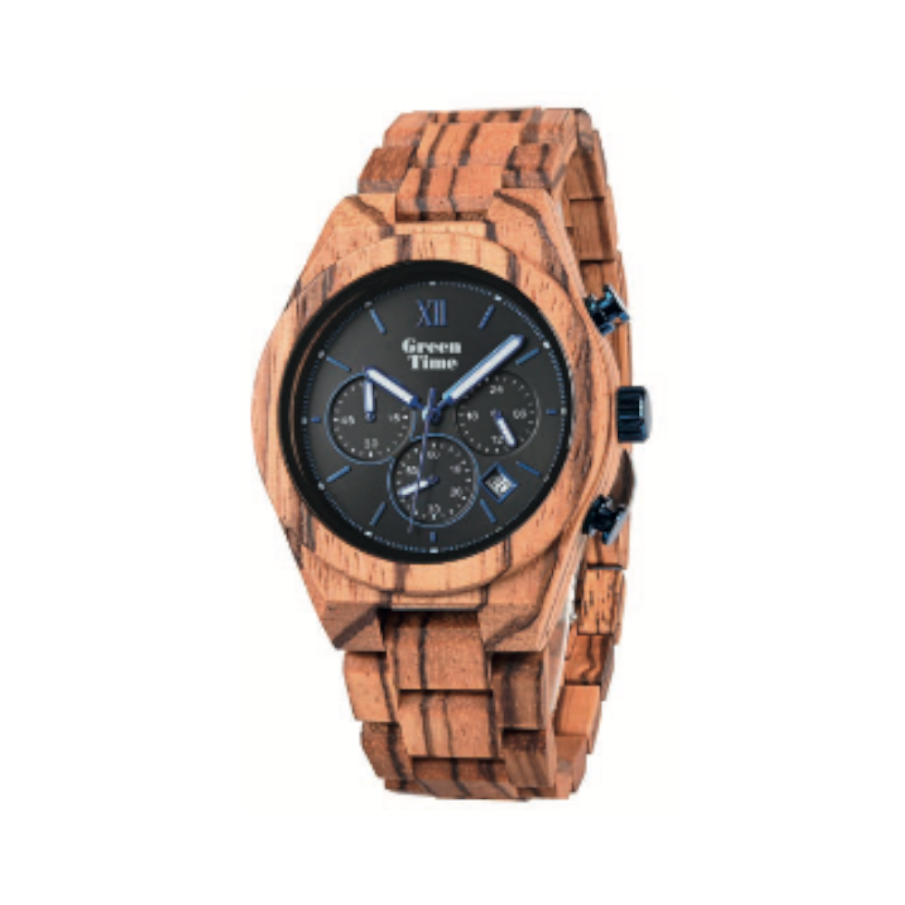 Green Time - Orologio Top 25 cronografo al quarzo in legno zebrano 44 mm