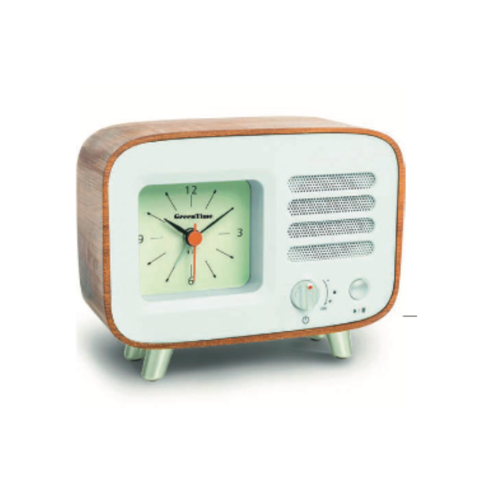 Green Time - Sveglia da tavolo e altoparlante wireless con legno di faggio