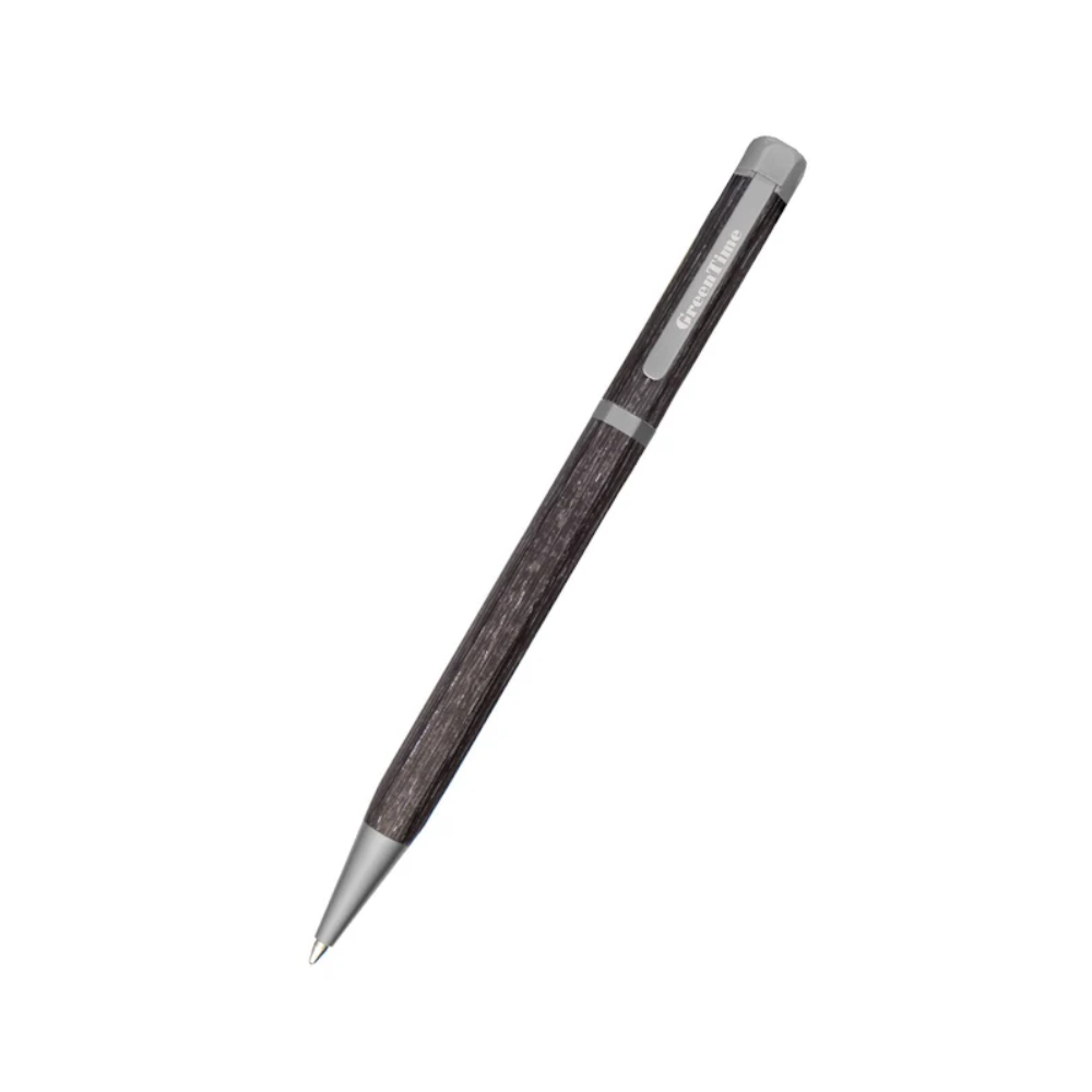 Green Time - Penna a sfera in legno nero e acciaio brunito