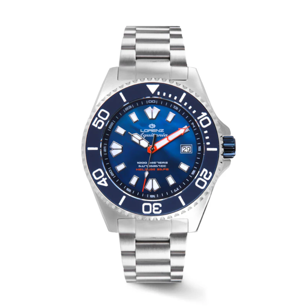 Lorenz - Orologio solo tempo Aquitania 1000 Metri blu automatico | 44mm