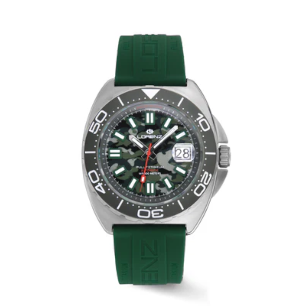 Lorenz - Orologio solo tempo Full Titanium 300 verde camuflage automatico | 42mm