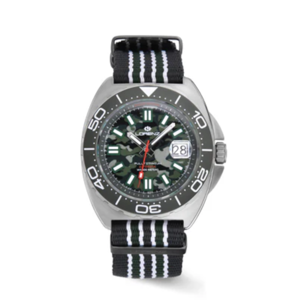 Lorenz - Orologio solo tempo Full Titanium 300 verde camuflage automatico | 42mm