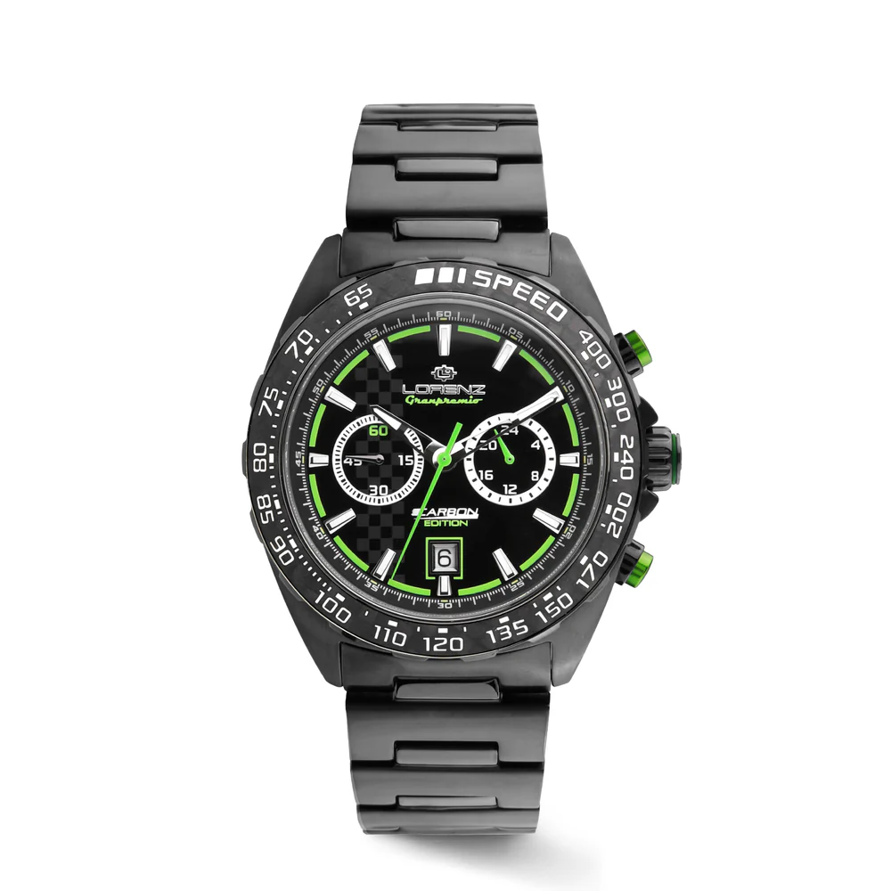 Lorenz - Cronografo al quarzo Granpremio Carbon nero-verde | 42mm