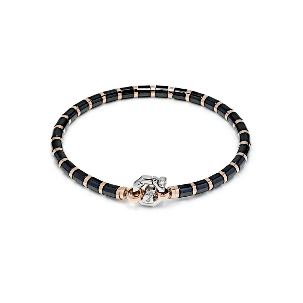 Barakà - Bracciale Snake in oro rosa, ceramica nera e acciaio |