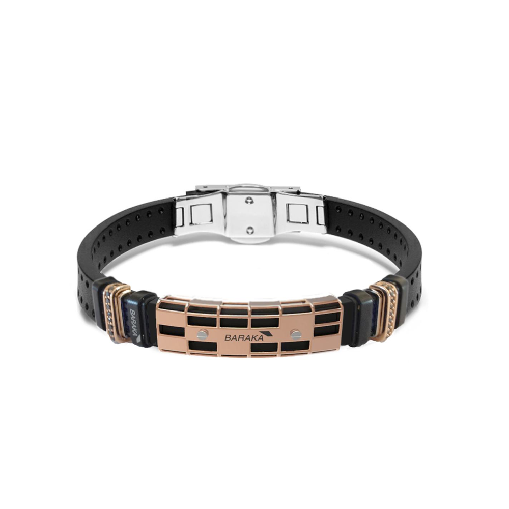 Barakà - Bracciale in caucciù con acciaio, oro rosa e diamanti neri | 19cm