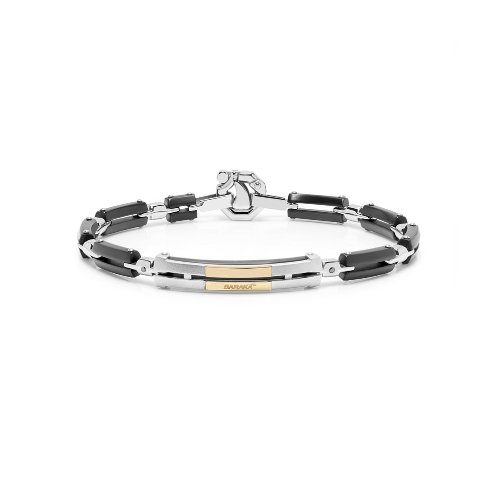 Barakà - Bracciale in acciaio, PVD nero, argento e oro rosa con diamanti neri | 21cm