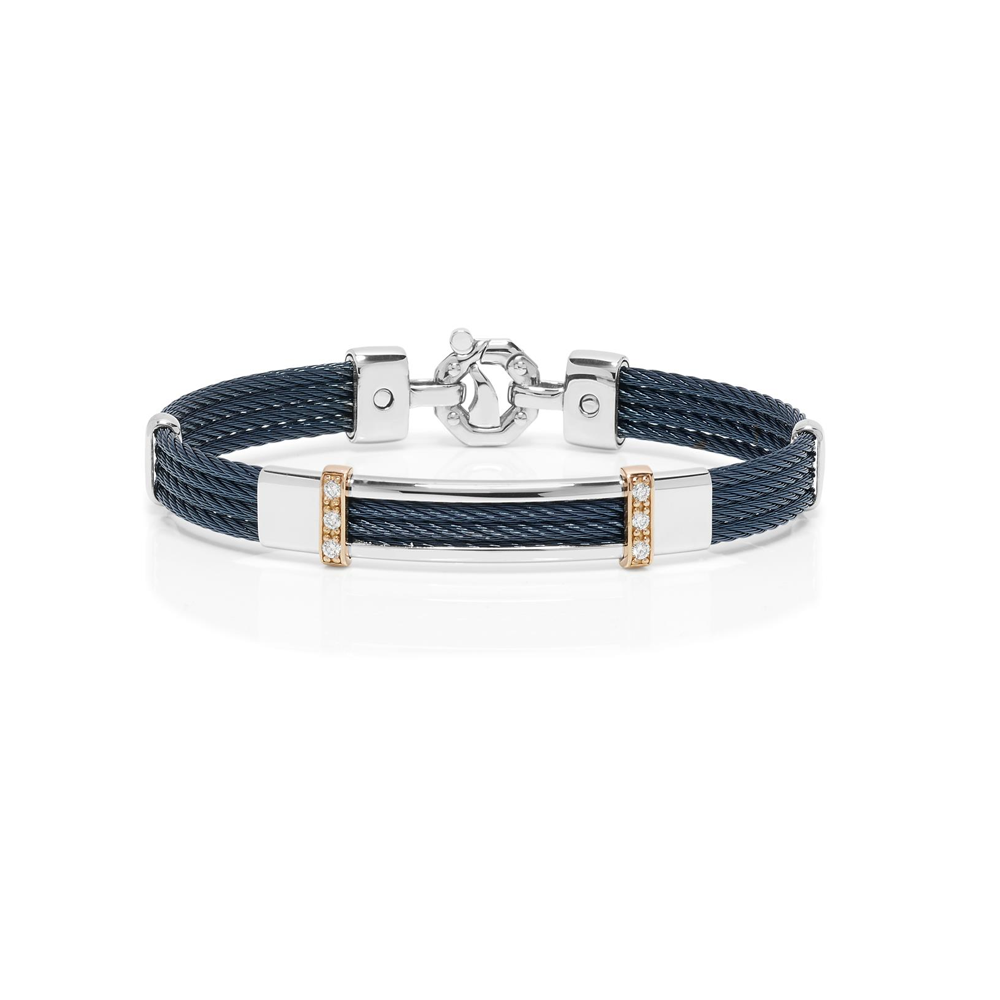 Barakà - Bracciale in acciaio, PVD blu e oro rosa con diamanti bianchi |