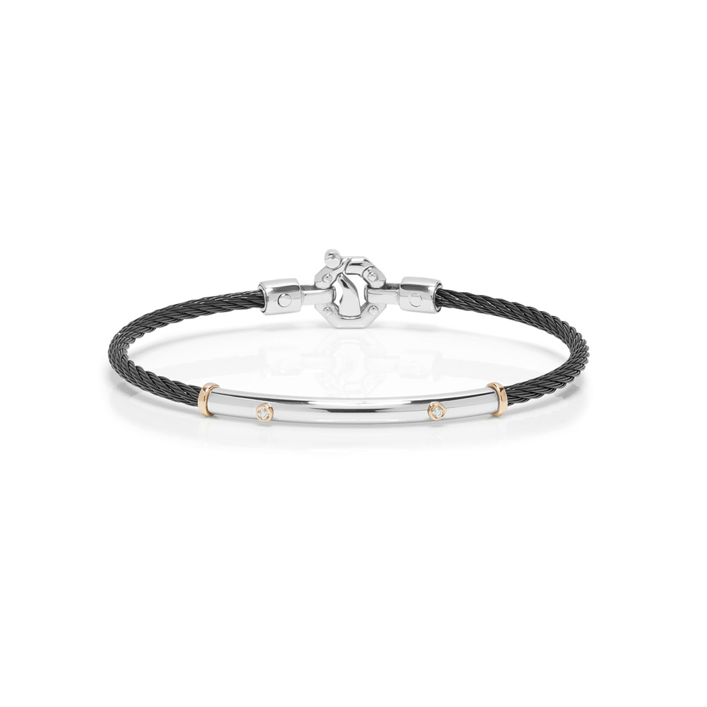 Barakà - Bracciale in acciaio, PVD nero, oro rosa e diamanti | 19cm