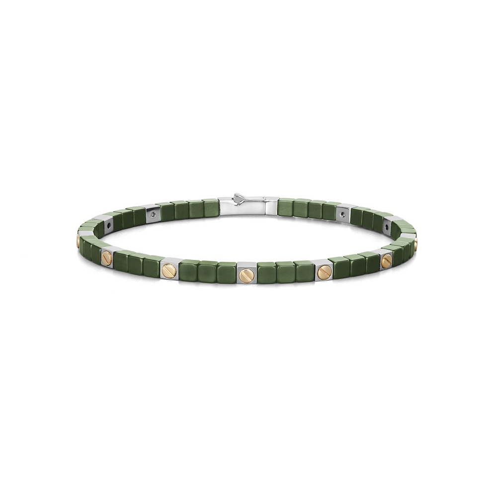Barakà - Bracciale in ceramica verde, acciaio e oro rosa | 20cm