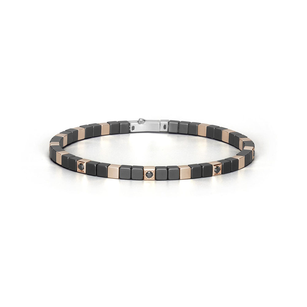 Barakà - Bracciale in acciaio, ceramica nera, oro rosa con diamanti neri