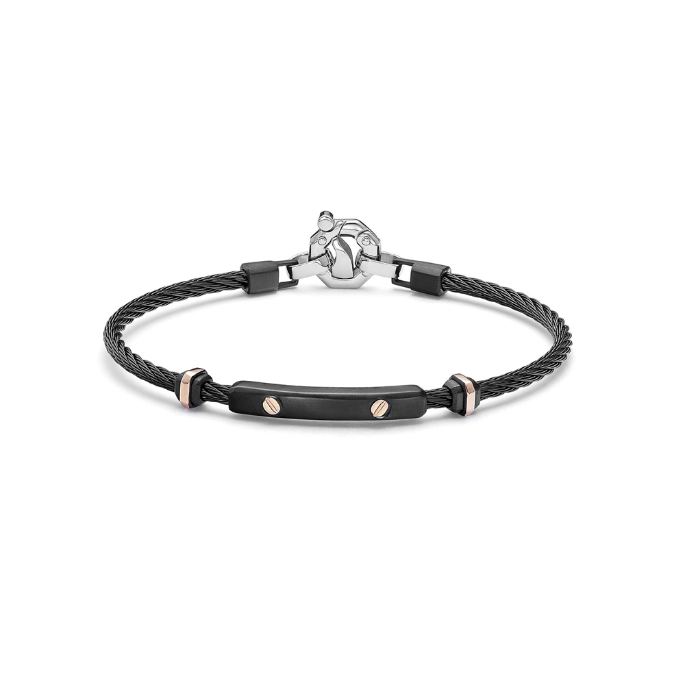 Barakà - Bracciale in acciaio, PVD nero, oro rosa | 19cm