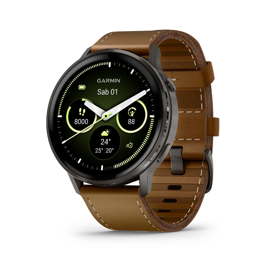 Garmin - Venu® 4 Slate con cinturino in silicone nero e cinturino in pelle marrone | 45mm