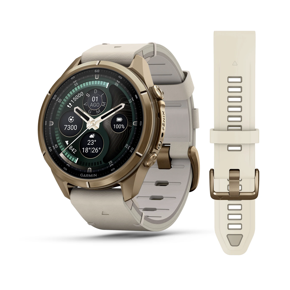 Garmin - Smartwatch fēnix® 9 Pro Titanio Autumn Gold con cinturino in pelle Bone | 43mm