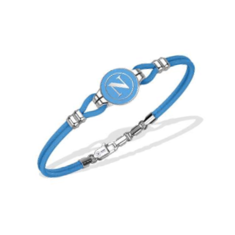 SSC Napoli - Bracciale ufficiale in cordino con piastra in acciaio 316L con logo smaltato