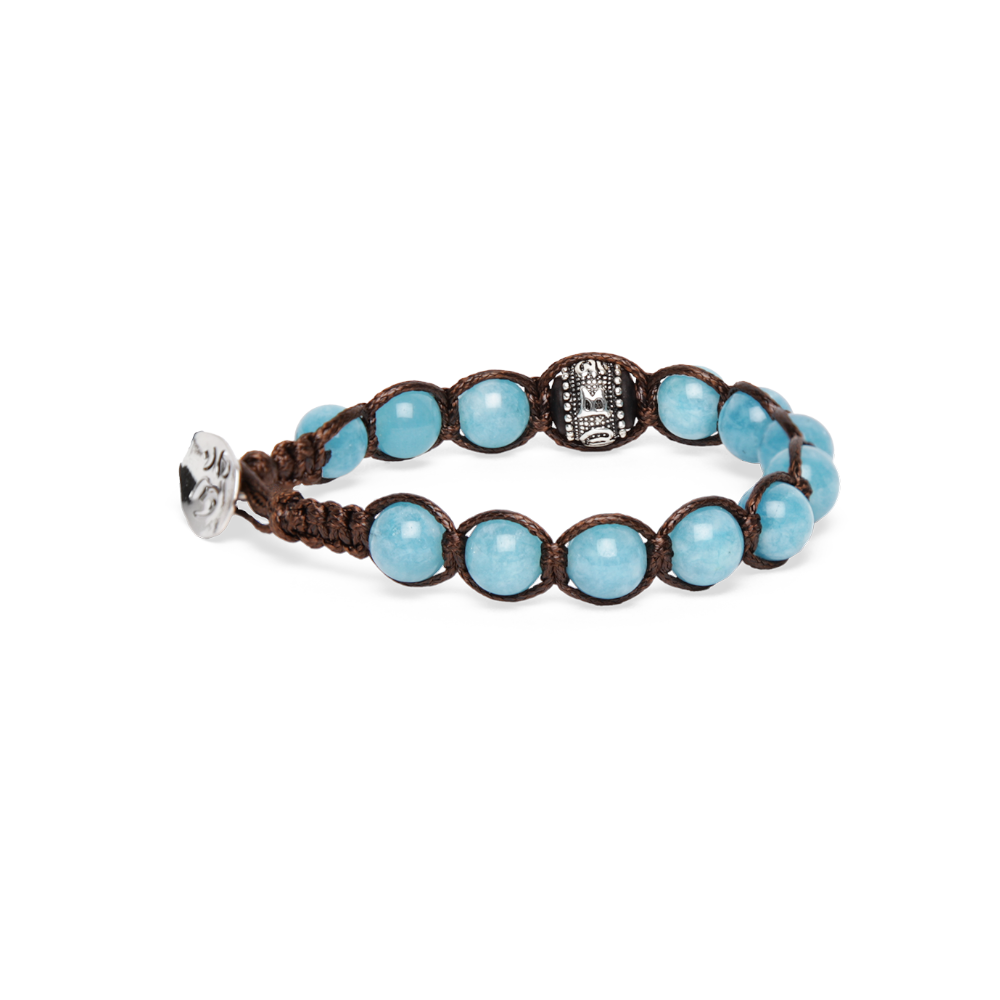 Tamashii - Bracciale "Ruota della Preghiera" con giada Sky Blue e inserti in argento