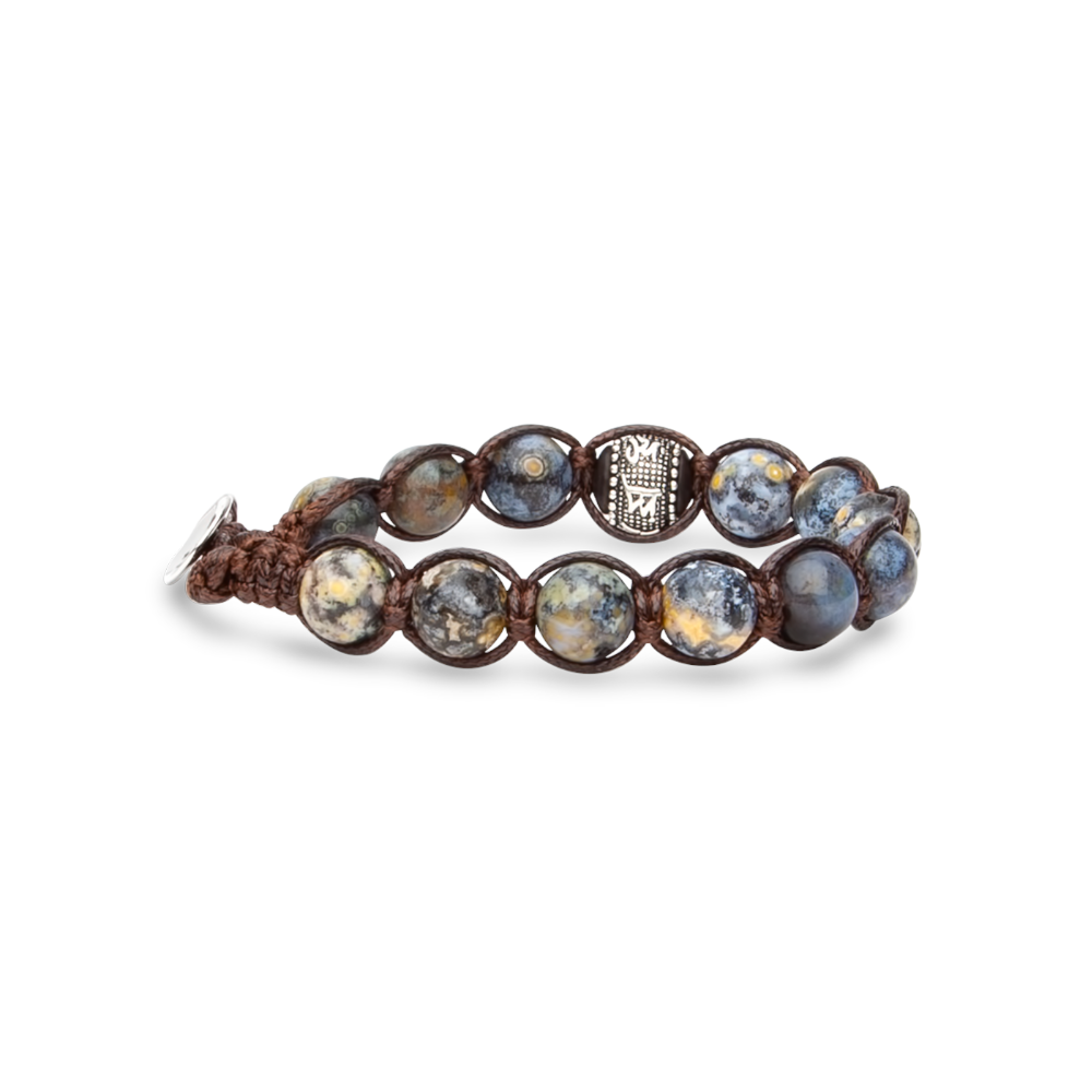 Tamashii - Bracciale "Ruota della Preghiera" con Blue Ocean Stone e inserti in argento