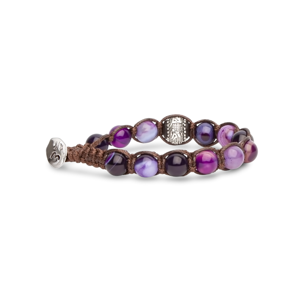 Tamashii - Bracciale "Ruota della Preghiera" con agata viola striata e inserti in argento